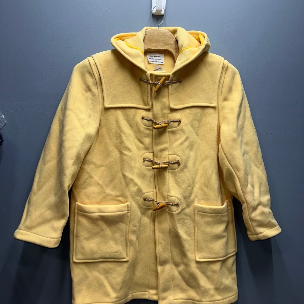 John Partridge Men's Long Duffle Coat Yellow Wool Toggle Made in England Size 44